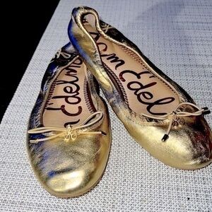 SAM EDELMAN Felicia Gold Leather Slip On Ballet Flats